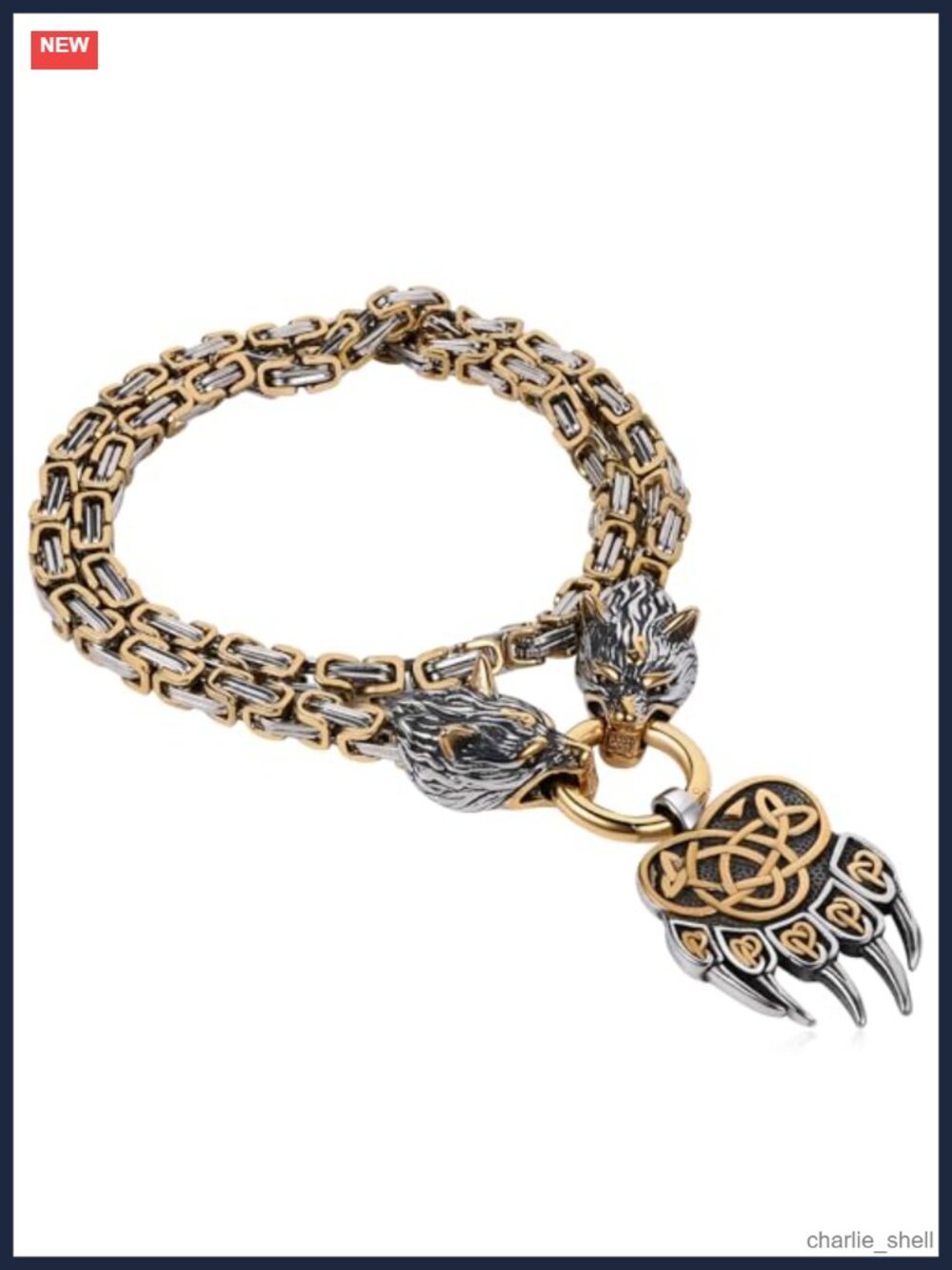 Viking Bear Claw Pendant Necklace Stainless Steel Wolf Head Chain Men's Jewelry